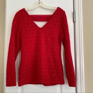 Sequin red v neck sweater